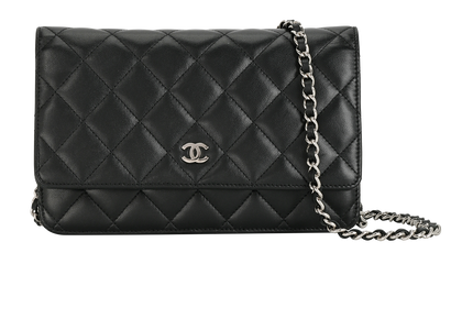 Classic Wallet On Chain, &pound;2,100, Handbags, Black, Lambskin Leather, Front view